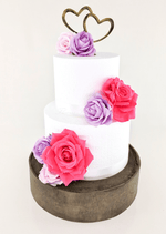 Artificial wedding cake decoration with mixed faux roses arranged across two tiers. For birthday, event and celebration cakes. Made in Melbourne by Flowers For Ever After, shipping Australia and Worldwide.
