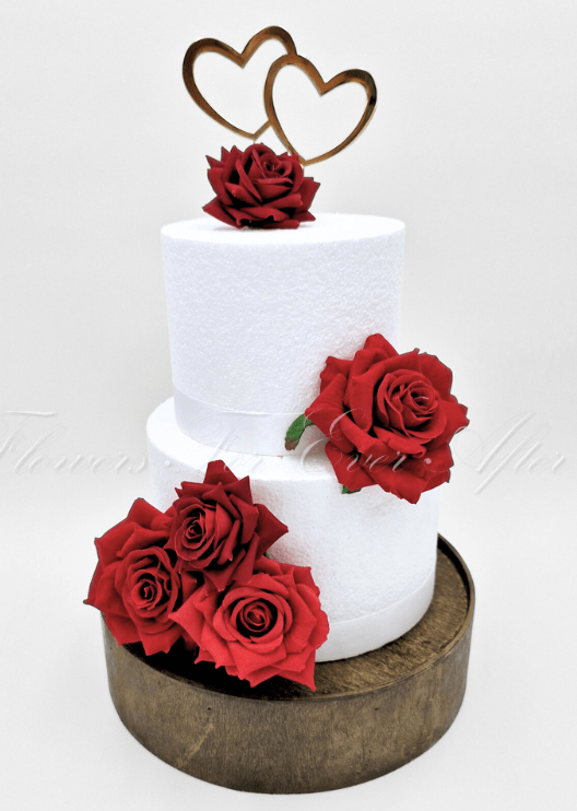 Artificial wedding cake flower set with faux banksia blooms and native-style foliage in separate clusters. For birthday, event and celebration cakes. Made in Melbourne by Flowers For Ever After, shipping Australia and Worldwide.