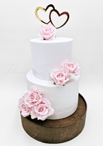 Artificial wedding cake decoration with faux roses arranged in clusters across the cake tiers. For birthday, event and celebration cakes. Made in Melbourne by Flowers For Ever After, shipping Australia and Worldwide.