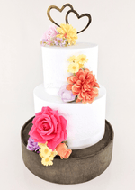 Artificial wedding cake flower decoration with faux rose clusters and green foliage. For birthday, event and celebration cakes. Made in Melbourne by Flowers For Ever After, shipping Australia and Worldwide.