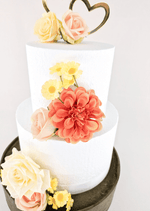 Artificial wedding cake decoration close-up showing layered faux rose petals. For birthday, event and celebration cakes. Made in Melbourne by Flowers For Ever After, shipping Australia and Worldwide.
