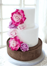 Artificial wedding cake floral decoration with mixed faux blooms arranged in separate clusters. For birthday, event and celebration cakes. Made in Melbourne by Flowers For Ever After, shipping Australia and Worldwide.