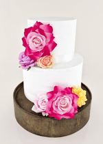 Artificial wedding cake decoration close-up showing faux rose petals and smaller blooms. For birthday, event and celebration cakes. Made in Melbourne by Flowers For Ever After, shipping Australia and Worldwide.