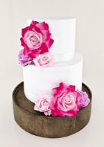 Artificial wedding cake decoration with mixed faux roses arranged across two tiers. For birthday, event and celebration cakes. Made in Melbourne by Flowers For Ever After, shipping Australia and Worldwide.