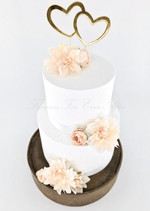 Artificial wedding cake flower pieces showing layered faux rose petals and green sepals. For birthday, event and celebration cakes. Made in Melbourne by Flowers For Ever After, shipping Australia and Worldwide.