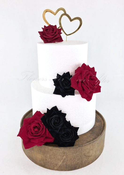 Artificial wedding cake decoration with faux rose heads in different sizes and exposed mounting wires. For birthday, event and celebration cakes. Made in Melbourne by Flowers For Ever After, shipping Australia and Worldwide.
