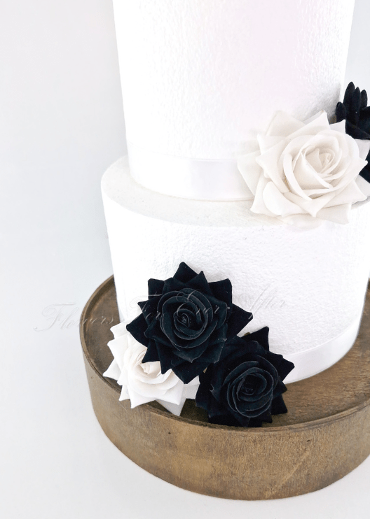 Artificial wedding cake decoration with loose faux roses arranged as separate flower pieces. For birthday, event and celebration cakes. Made in Melbourne by Flowers For Ever After, shipping Australia and Worldwide.