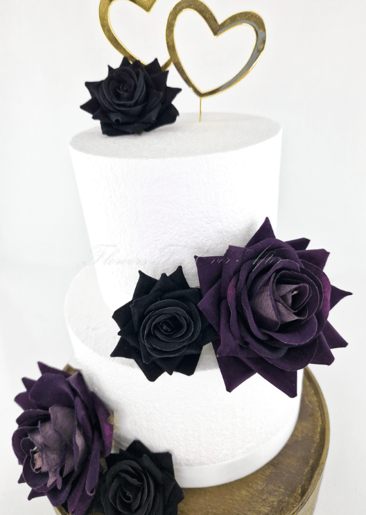 Artificial wedding cake flower pieces showing layered faux rose petals and exposed mounting wires. For birthday, event and celebration cakes. Made in Melbourne by Flowers For Ever After, shipping Australia and Worldwide.
