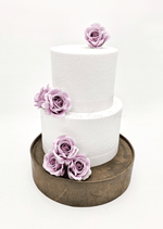 Artificial wedding cake decoration close-up showing faux rose petals and smaller blooms. For birthday, event and celebration cakes. Made in Melbourne by Flowers For Ever After, shipping Australia and Worldwide.