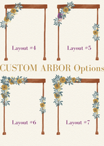 Artificial wedding faux arbor layout diagram showing custom floral placement options numbered 4, 5, 6 and 7. Made in Melbourne by Flowers For Ever After, shipping Australia and Worldwide.
