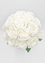 Artificial wedding bridesmaid posy with mixed faux blooms, green foliage and wrapped stems. Made in Melbourne by Flowers For Ever After, shipping Australia and Worldwide.