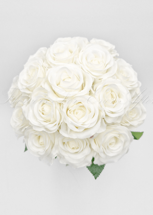 Artificial wedding bridesmaid posy with mixed faux blooms, green foliage and wrapped stems. Made in Melbourne by Flowers For Ever After, shipping Australia and Worldwide.