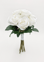 Artificial wedding bridal bouquet with mixed faux flowers and green foliage, finished with ribbon-wrapped stems. Made in Melbourne by Flowers For Ever After, shipping Australia and Worldwide.