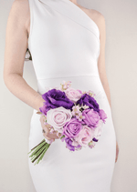 Artificial wedding bridesmaid bouquet with mixed faux flowers and a wrapped handle. Made in Melbourne by Flowers For Ever After, shipping Australia and Worldwide.