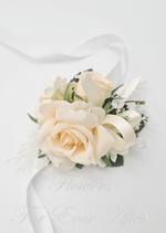 Artificial wedding bouquet package pricing graphic for faux flowers, headed Bridal Bouquets & Packages with a floral logo. Made in Melbourne by Flowers For Ever After, shipping Australia and Worldwide.