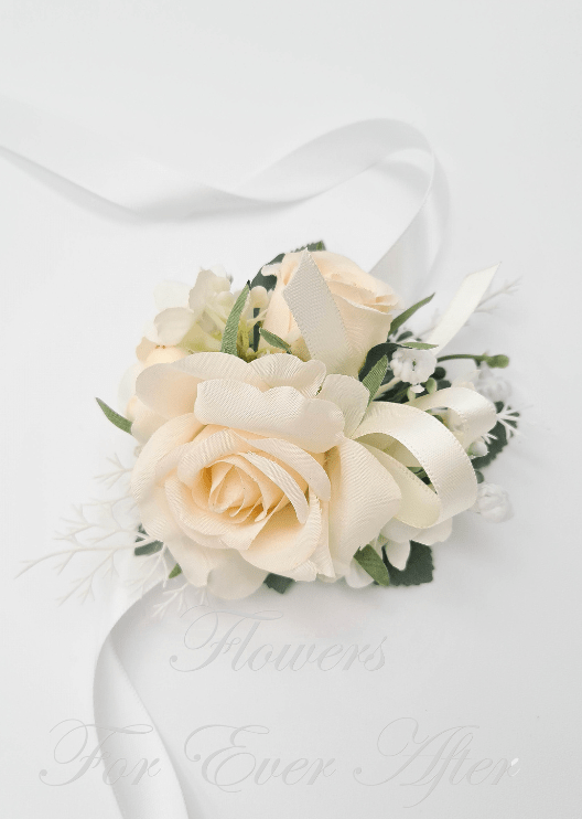 Artificial wedding bouquet package pricing graphic for faux flowers, headed Bridal Bouquets & Packages with a floral logo. Made in Melbourne by Flowers For Ever After, shipping Australia and Worldwide.