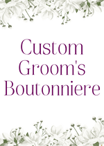 Artificial wedding custom-order graphic reading CUSTOM Groom for matching faux floral accessories. Made in Melbourne by Flowers For Ever After, shipping Australia and Worldwide.