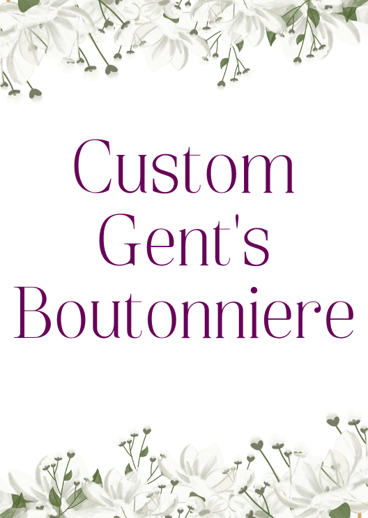 Artificial wedding custom-order graphic reading CUSTOM Gents/Family for matching faux floral accessories. Made in Melbourne by Flowers For Ever After, shipping Australia and Worldwide.