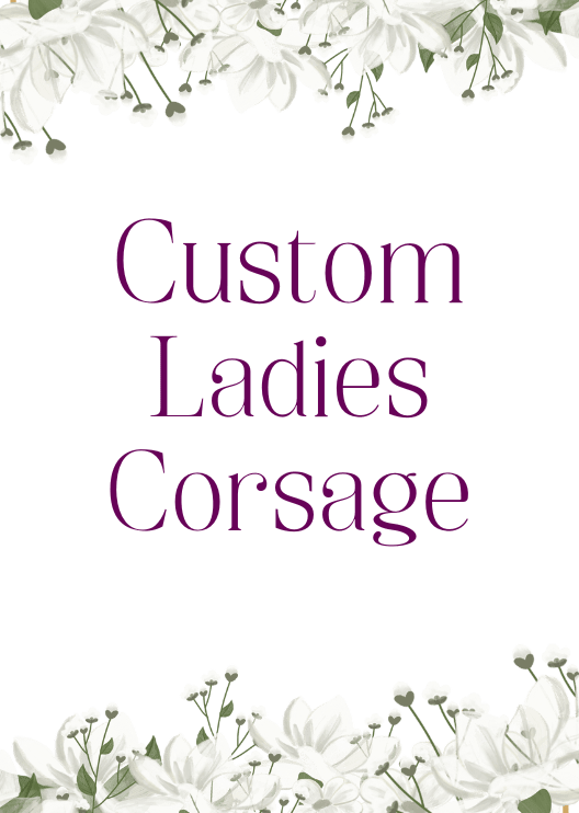 Artificial wedding custom-order graphic reading CUSTOM Ladies for matching faux floral accessories. Made in Melbourne by Flowers For Ever After, shipping Australia and Worldwide.