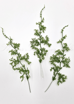 Artificial wedding foliage pieces with three branching faux green sprigs, finely divided leaves and exposed mounting wires. Made in Melbourne by Flowers For Ever After, shipping Australia and Worldwide.