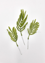 Artificial wedding foliage pieces with three faux fern-like sprigs, bright green leaflets and exposed mounting wires. Made in Melbourne by Flowers For Ever After, shipping Australia and Worldwide.