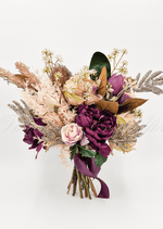 Artificial wedding bouquet with white faux blooms and green foliage, finished with wrapped stems. Made in Melbourne by Flowers For Ever After, shipping Australia and Worldwide.