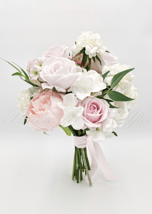 Artificial wedding bouquet close-up showing layered faux flower petals and foliage. Made in Melbourne by Flowers For Ever After, shipping Australia and Worldwide.
