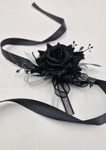 Artificial wedding bouquet close-up showing black and burgundy faux roses with smaller flowers. Made in Melbourne by Flowers For Ever After, shipping Australia and Worldwide.