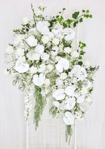 Artificial wedding ceremony flower display with mixed faux blooms and green foliage. Made in Melbourne by Flowers For Ever After, shipping Australia and Worldwide.