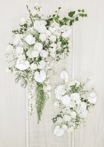 Artificial wedding ceremony floral close-up showing layered faux flower petals and green leaves. Made in Melbourne by Flowers For Ever After, shipping Australia and Worldwide.