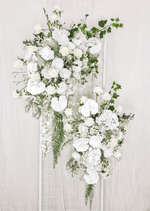 Artificial wedding ceremony floral arrangement with mixed faux blooms and trailing green foliage. Made in Melbourne by Flowers For Ever After, shipping Australia and Worldwide.