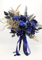 Artificial wedding bridal bouquet with mixed faux blooms, green foliage and wrapped stems. Made in Melbourne by Flowers For Ever After, shipping Australia and Worldwide.