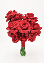 Artificial wedding bridal bouquet, side view of mixed faux roses, small flowers and wrapped stems. Made in Melbourne by Flowers For Ever After, shipping Australia and Worldwide.