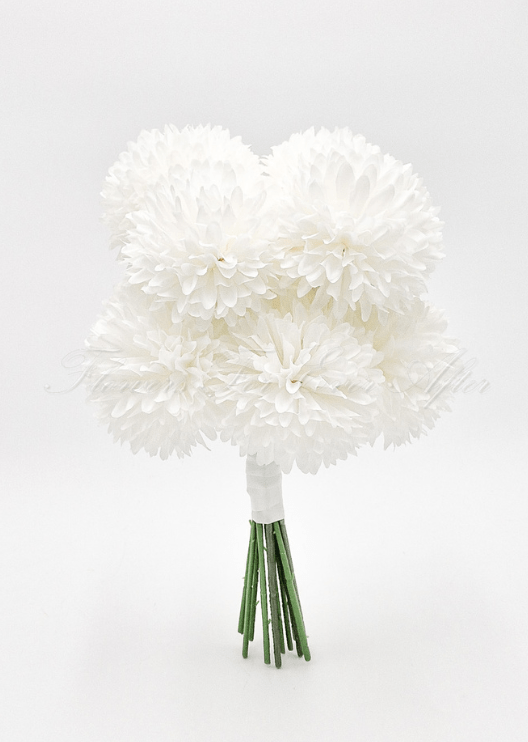 Artificial wedding bridesmaid bouquet with mixed faux flowers, small blooms and green foliage, finished with wrapped stems. Made in Melbourne by Flowers For Ever After, shipping Australia and Worldwide.