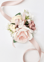 Artificial wedding boutonniere with a faux rose, small flowers and wrapped stems. For formals, proms and ball occasions. Made in Melbourne by Flowers For Ever After, shipping Australia and Worldwide.