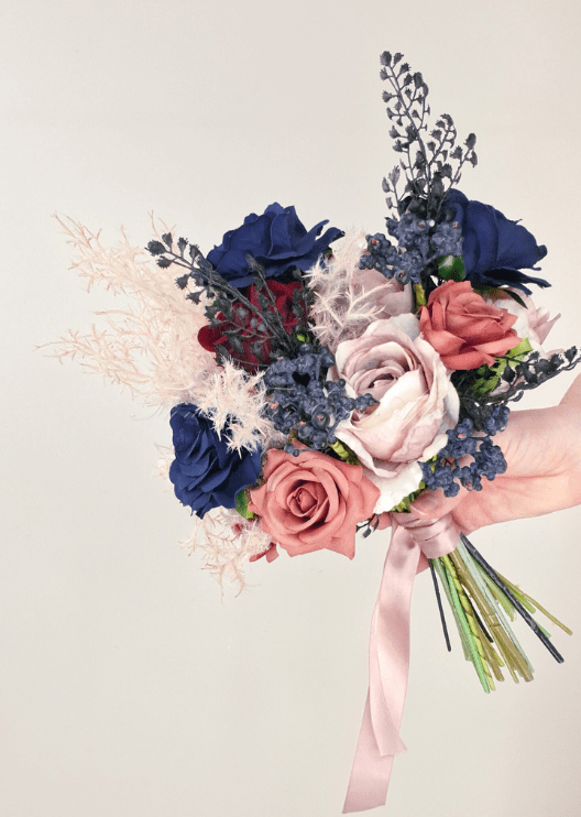 Artificial wedding bridal bouquet close-up showing layered faux flower petals and foliage. Made in Melbourne by Flowers For Ever After, shipping Australia and Worldwide.