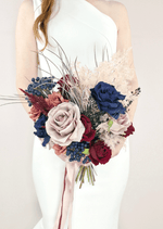 Artificial wedding bridesmaid posy close-up showing faux flower petals and foliage. Made in Melbourne by Flowers For Ever After, shipping Australia and Worldwide.
