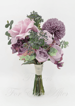 Artificial wedding bridesmaid posy, top view of white faux roses, small white blooms and green foliage. Made in Melbourne by Flowers For Ever After, shipping Australia and Worldwide.