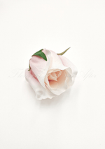 Artificial wedding boutonniere, angled view of a white faux rose with dark blue accents and eucalyptus leaves. For formals, proms and ball occasions. Made in Melbourne by Flowers For Ever After, shipping Australia and Worldwide.