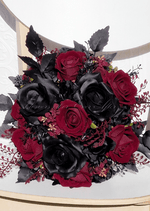 Artificial wedding bridal bouquet, angled view of mixed faux blooms and green leaves. Made in Melbourne by Flowers For Ever After, shipping Australia and Worldwide.