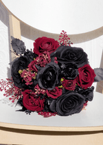 Artificial wedding bridal bouquet with mixed faux flowers, green foliage and ribbon-wrapped stems. Made in Melbourne by Flowers For Ever After, shipping Australia and Worldwide.