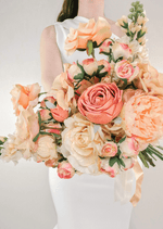 Artificial wedding bridesmaid bouquet close-up showing layered faux flower petals and foliage. Made in Melbourne by Flowers For Ever After, shipping Australia and Worldwide.