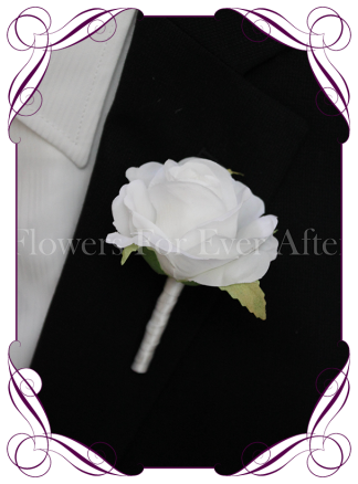 Classic white silk artificial gents wedding formal button boutonniere