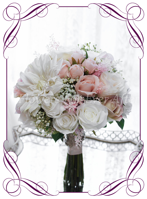 Silk Cream Pink Rose Roses Posy Wedding Flower Bouquet Flowers 