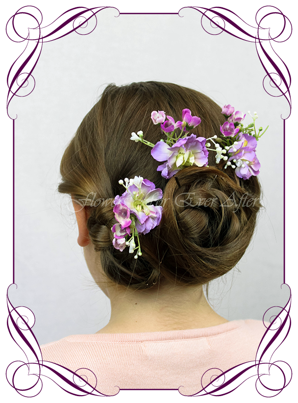 Carrie Purple Hair Flower Pins - Set of 3 | Artificial Bridal Bouquets & Silk  Wedding Flower Packages - Flowers For Ever After®