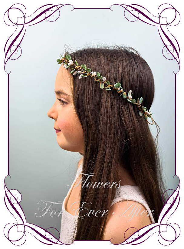 Dainty ivory white silk flower hair crown for weddings and special events