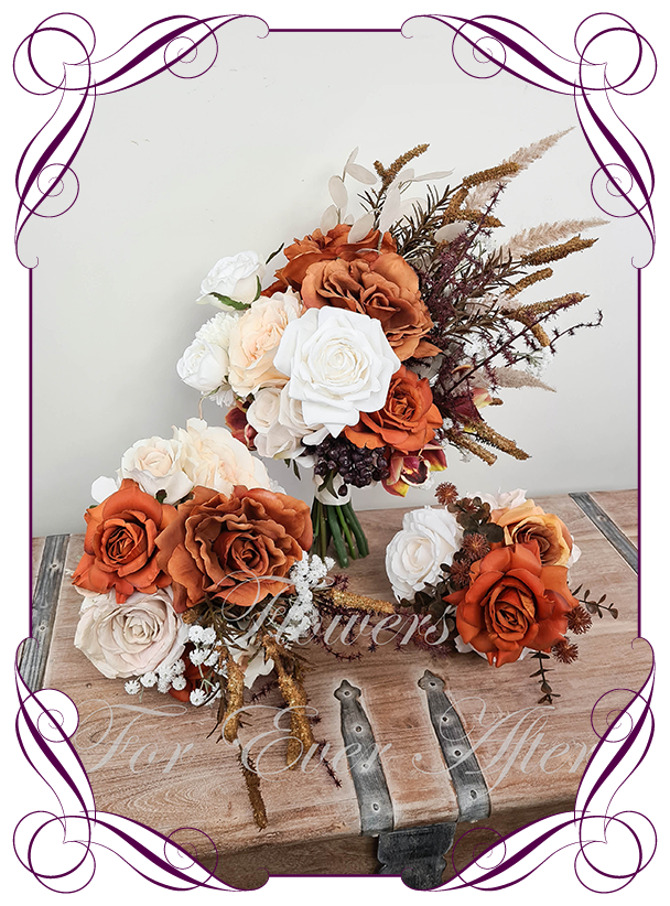 SILK WEDDING BOUQUET RUSTIC BOUQUETS DUSTY PINK IVORY ROSE FLOWER ROSES SET 