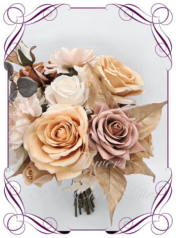 Fake Fall Flowers, Artificial Rose Stem in Taupe Beige